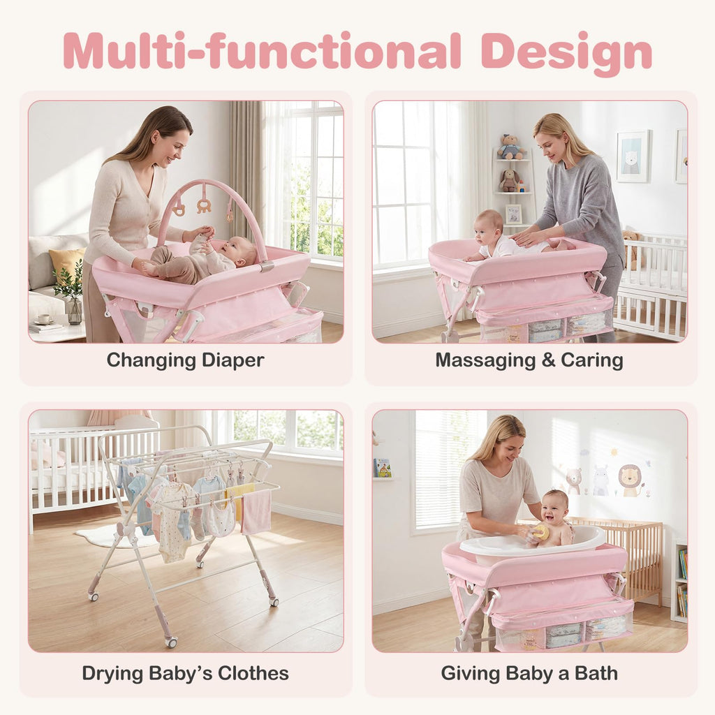 Portable Foldable Baby Changing Table with Wheels J483938
