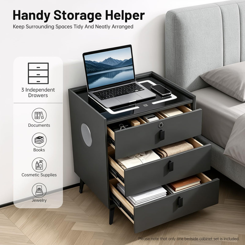 Solid Wood Nightstand with Charging Station L98066