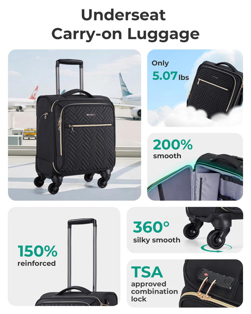 16-inch Softside Underseater Carry On Luggage with Spinner Wheels Black D6052