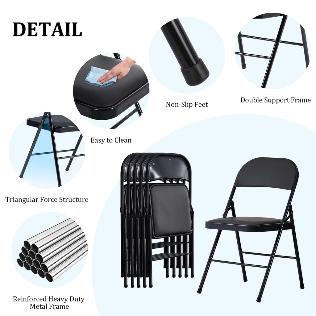 Black Folding Chairs 10-Pack Padded Heavy Duty Steel Frame C924517