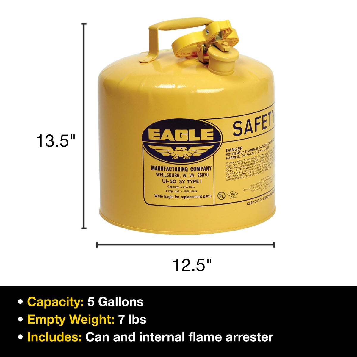 5 Gallon Yellow Safety Gas Can M3437