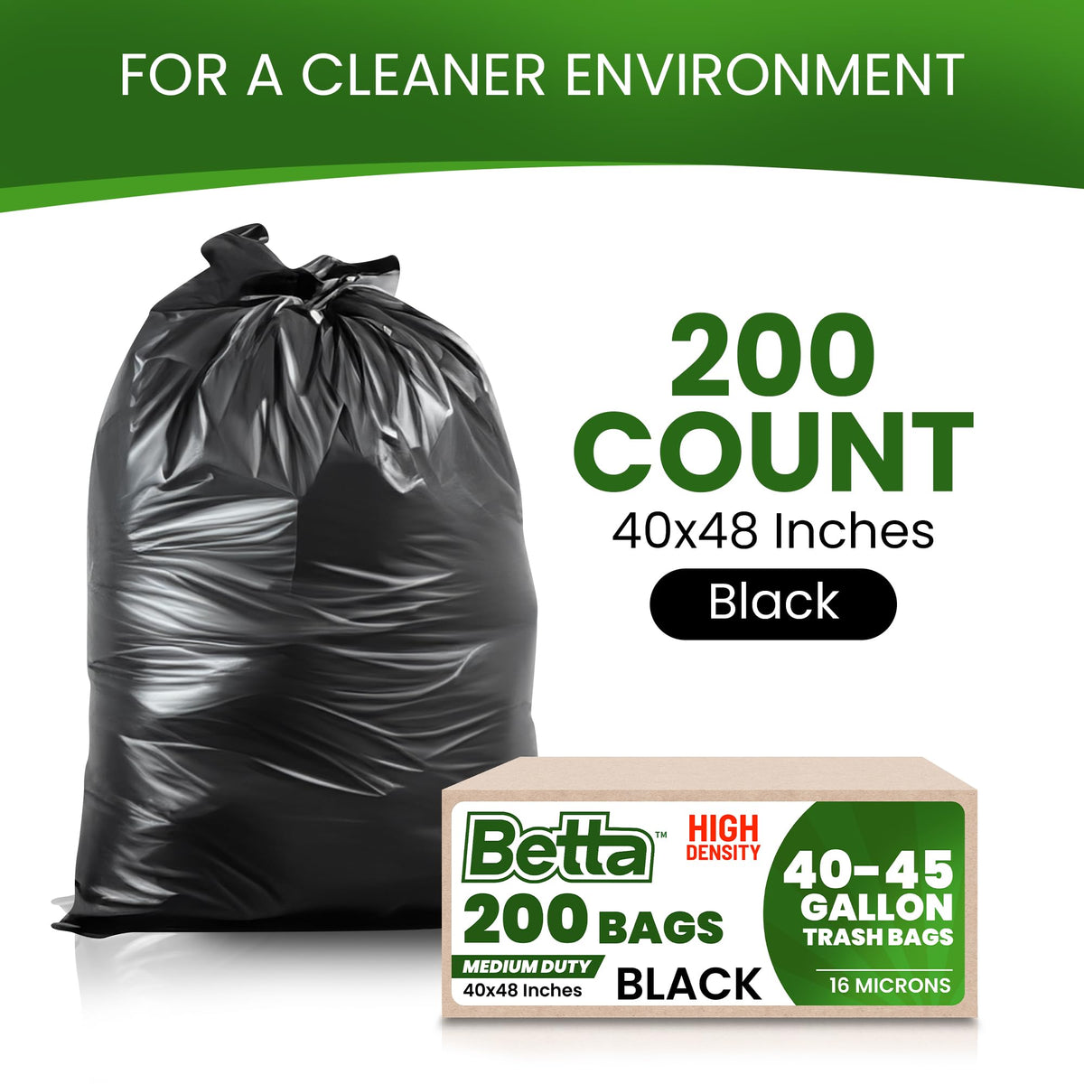 Black 40-45 Gallon Trash Bags, 200 Count I494