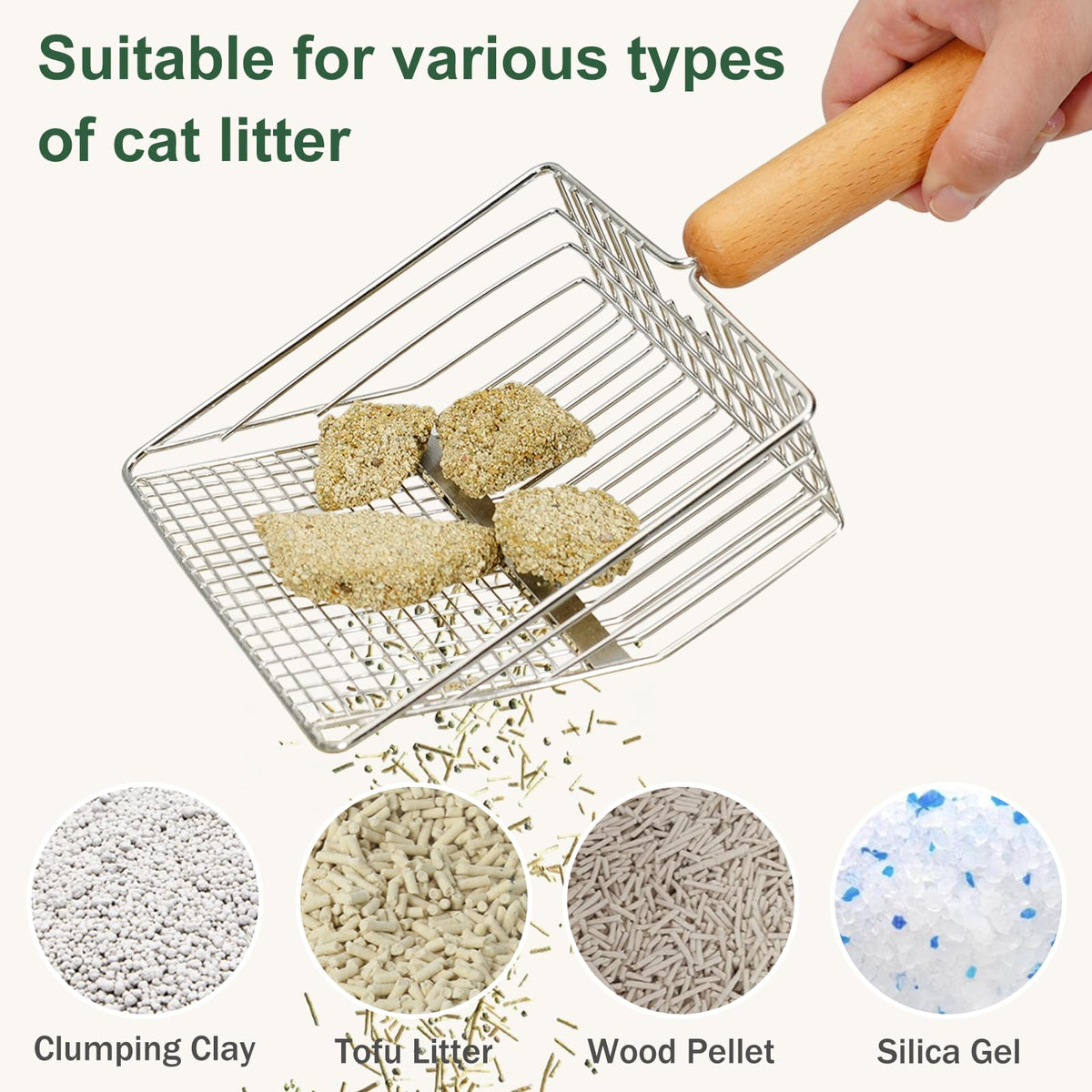 Heavy Duty Stainless Steel Cat Litter Scoop with Holder L4376