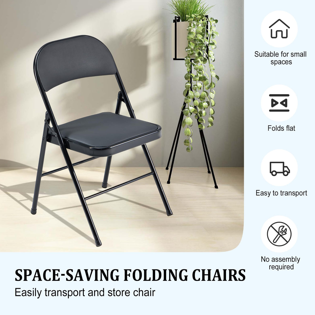 Black Folding Chairs 10-Pack Padded Heavy Duty Steel Frame C924517
