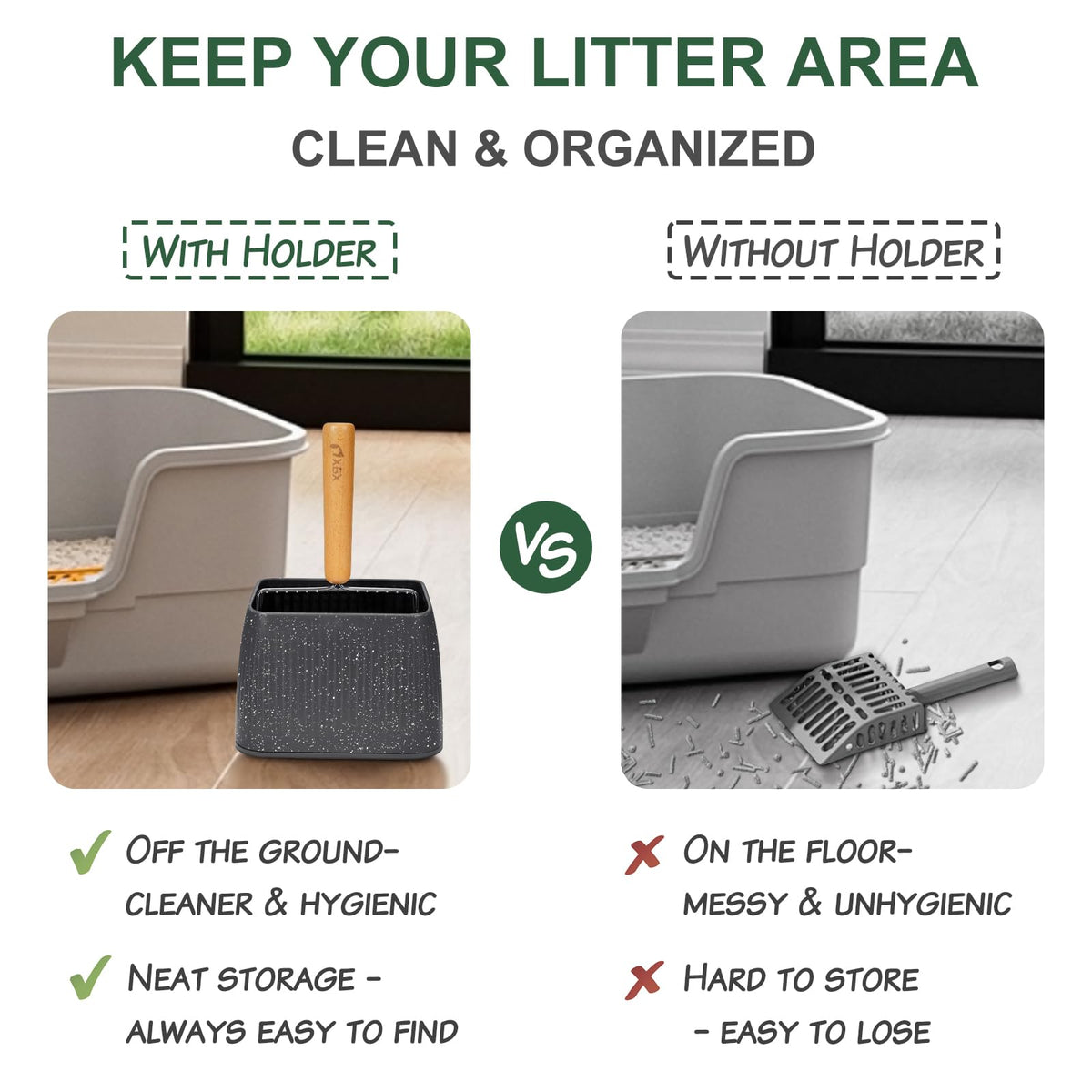 Heavy Duty Stainless Steel Cat Litter Scoop with Holder L4376