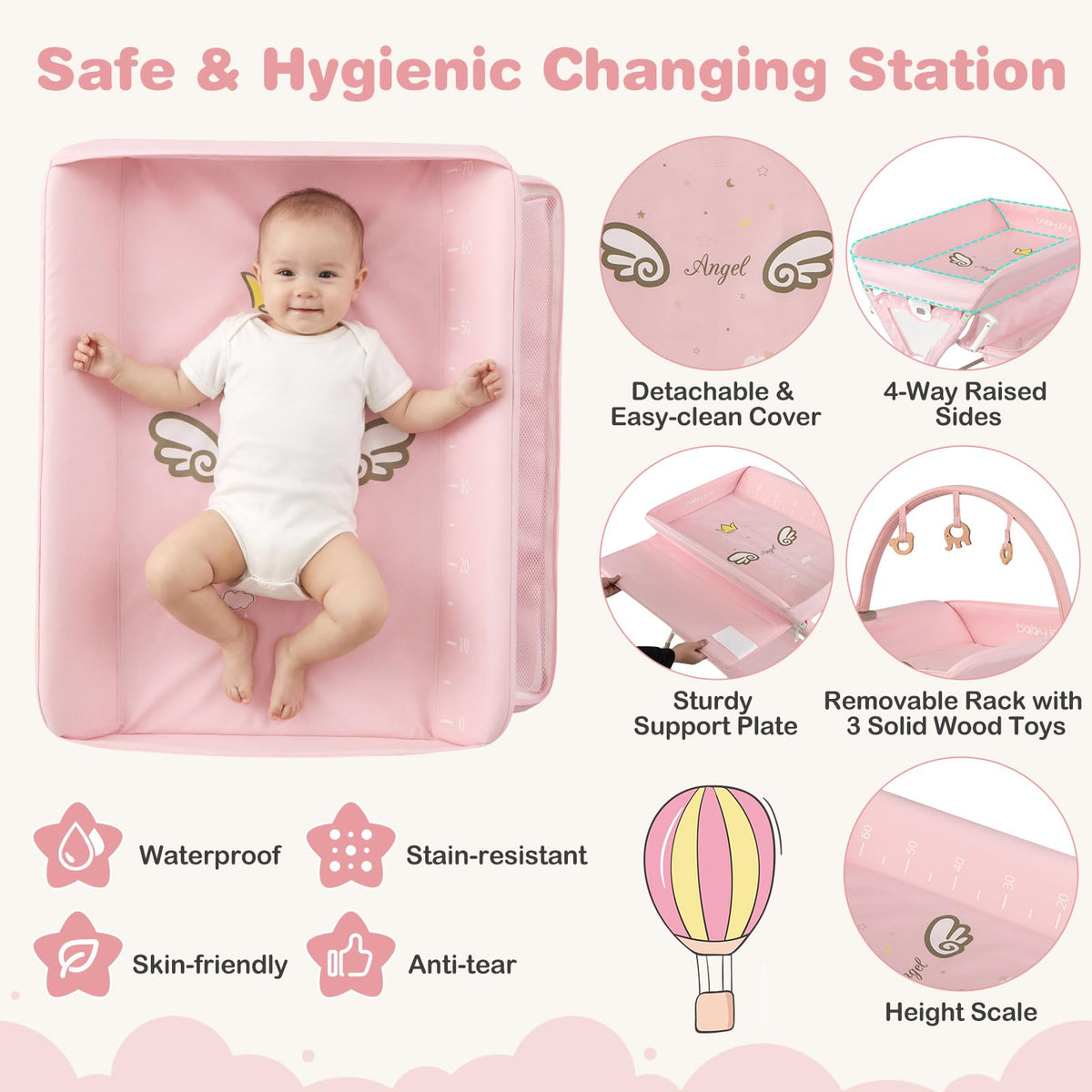 Portable Foldable Baby Changing Table with Wheels J483938