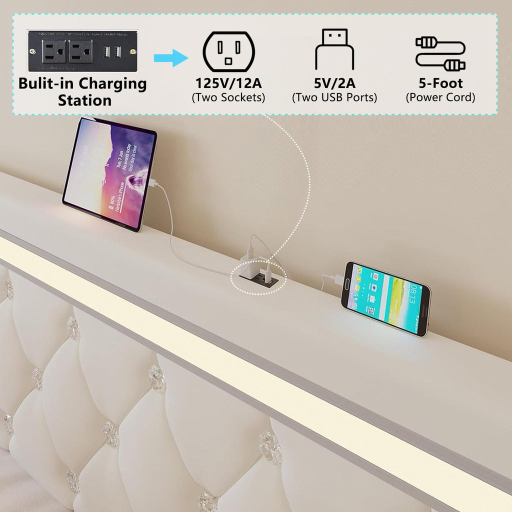Full Size Bed Frame with LED Light and Storage Drawers Y473