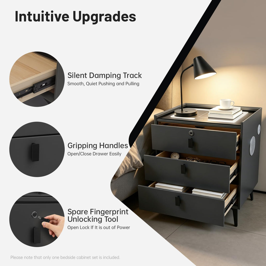Solid Wood Nightstand with Charging Station L98066