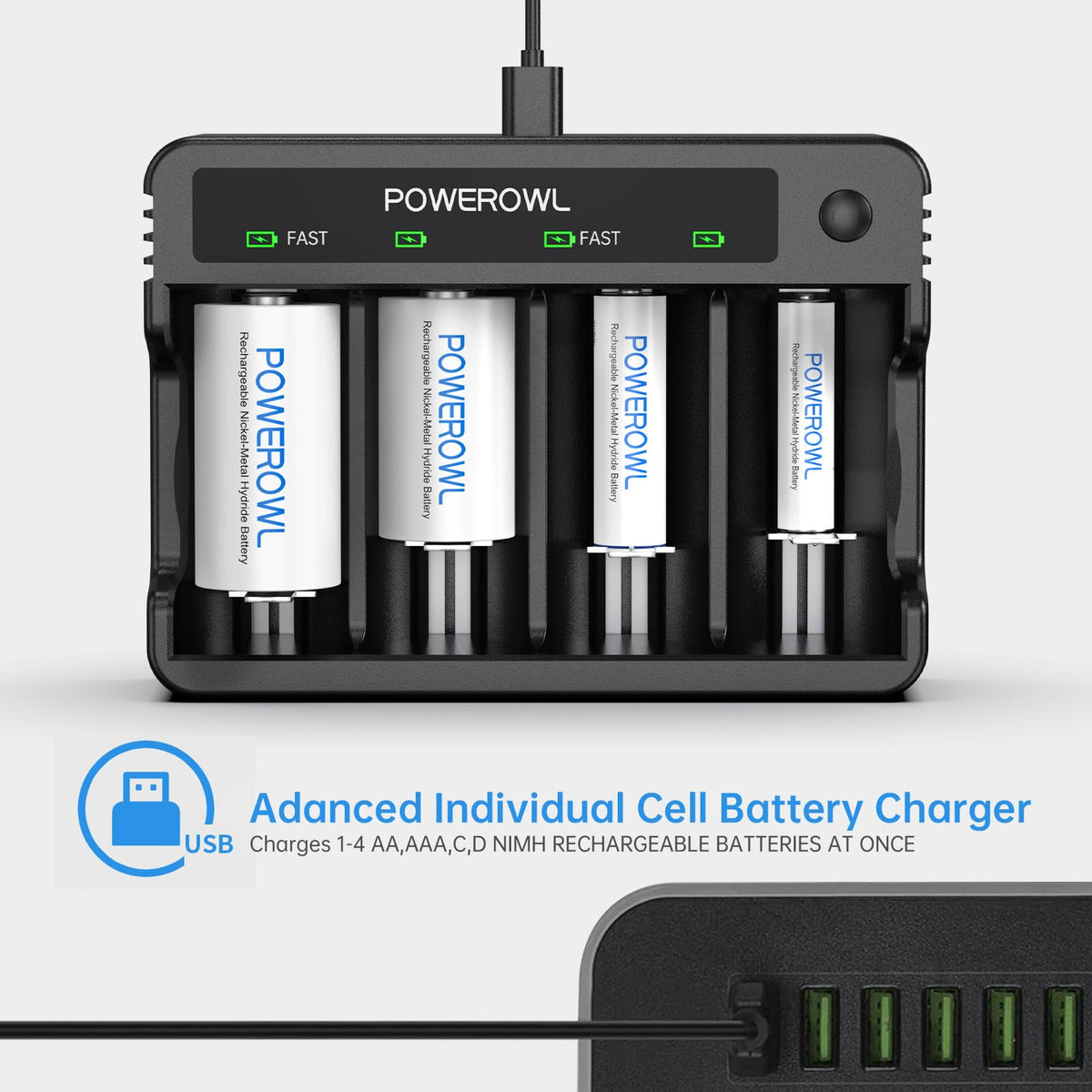 Rechargeable D Batteries with 4 Bay Battery Charger S770046