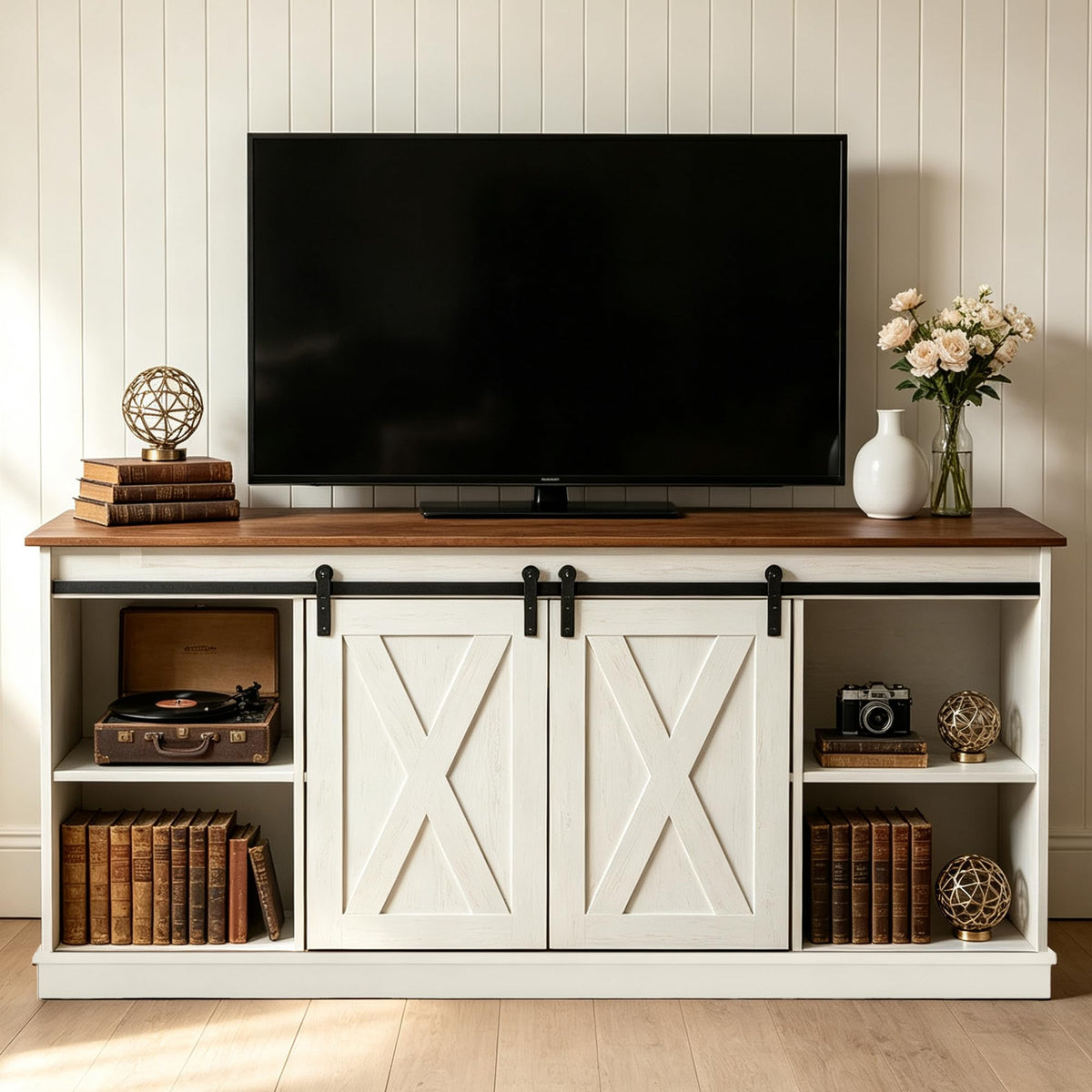 White 65 Inch Wood TV Stand B11585
