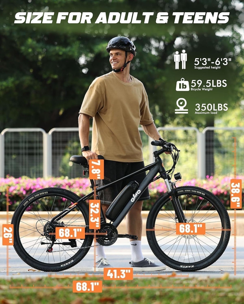 Electric Bike 21-Speed 1000W 48V 375Wh 26X2.1 Tire E-MTB L238633