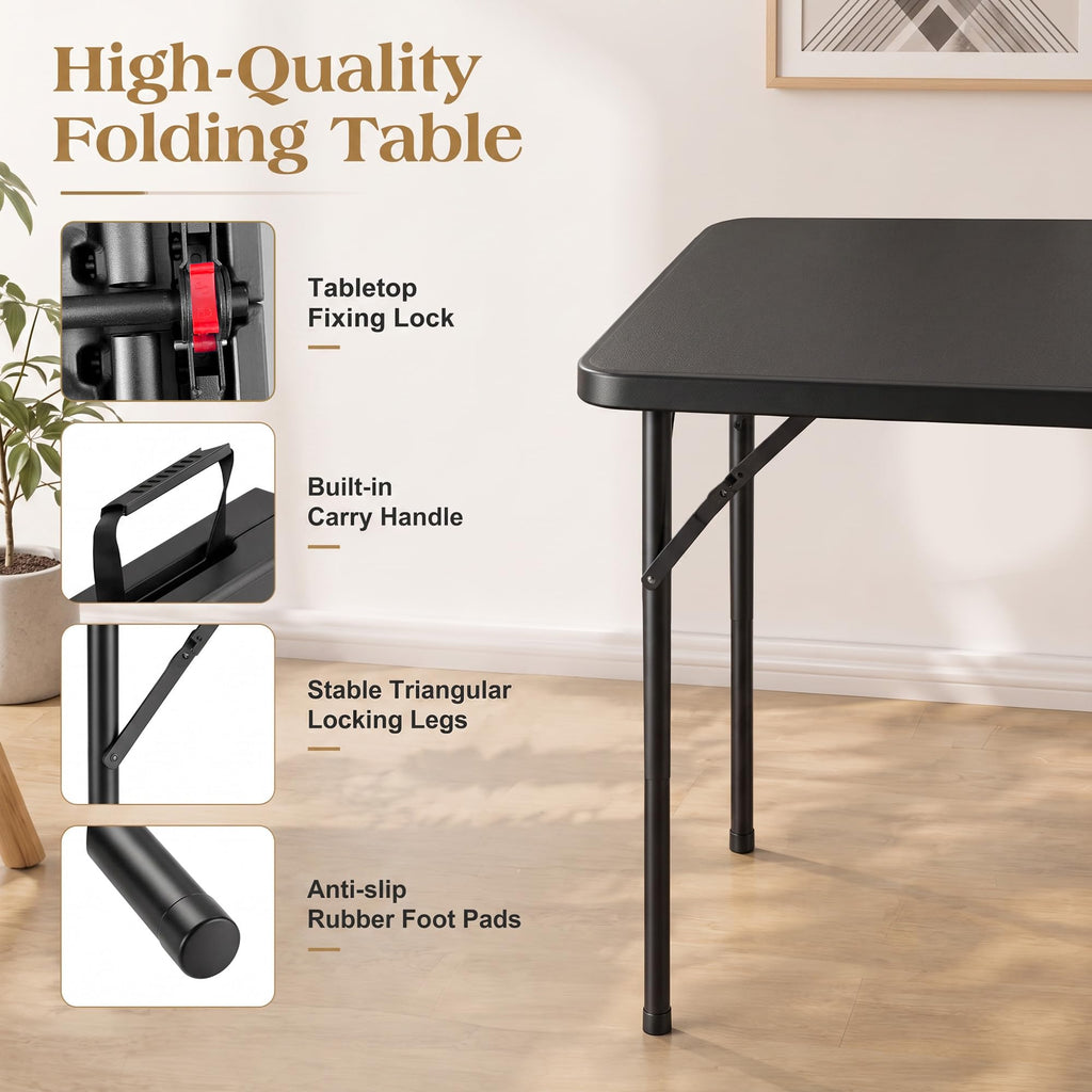 34" Square Folding Card Table with Built-in Handle, Black V557