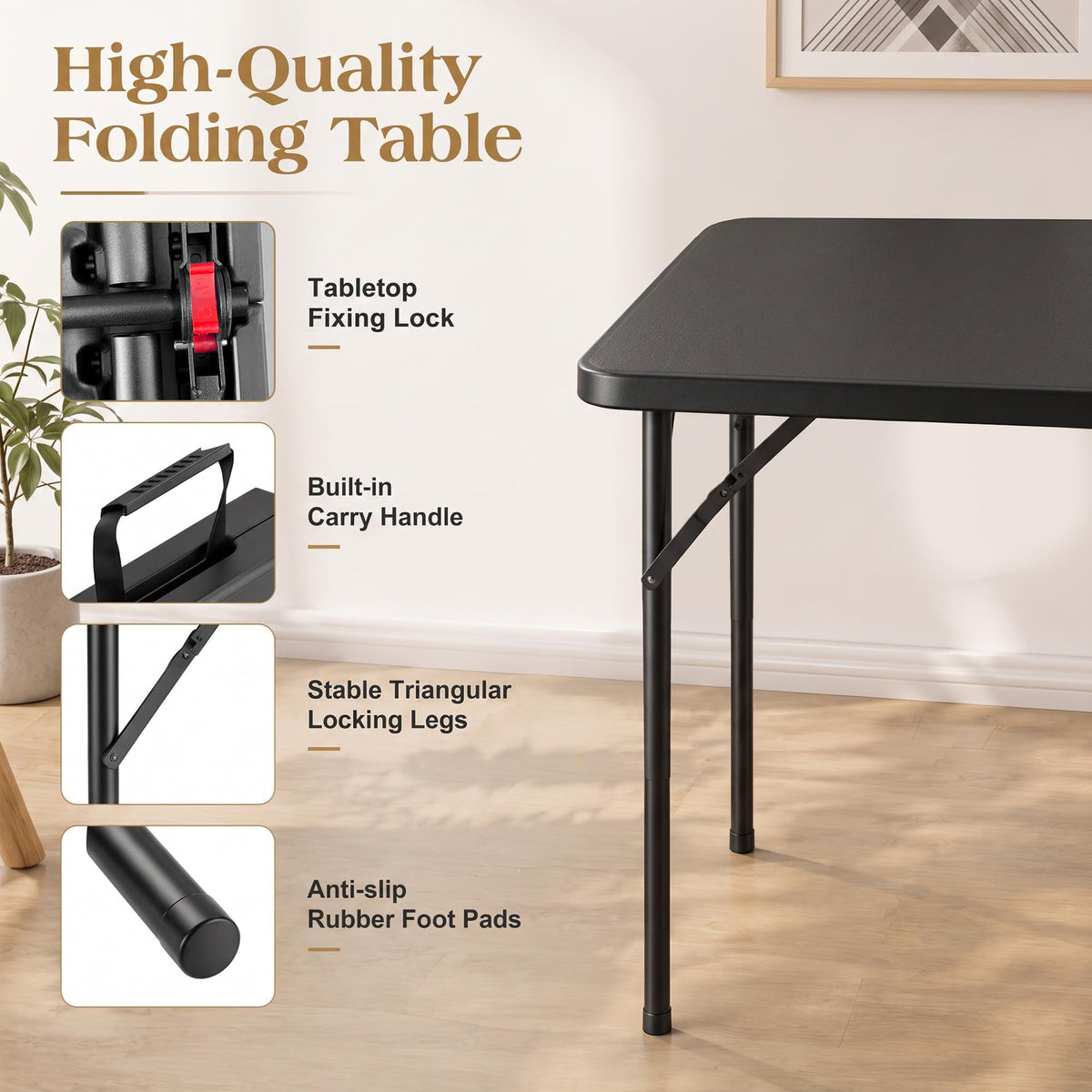 34" Square Folding Card Table with Built-in Handle, Black V557