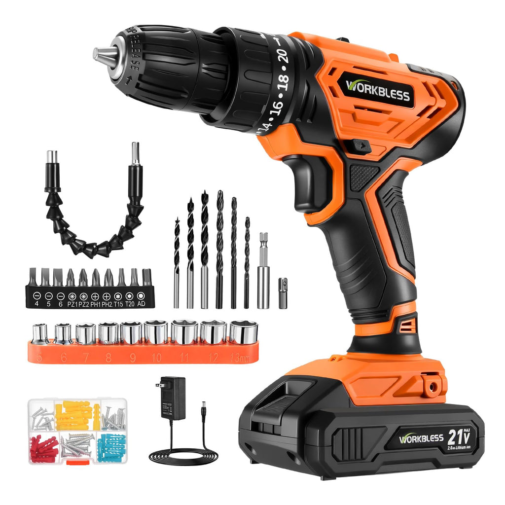 Cordless Drill, 20+1 Torque, 2 Speed, 3/8" Electric Screwdriver with 28pcs Drill Bits Set V572779