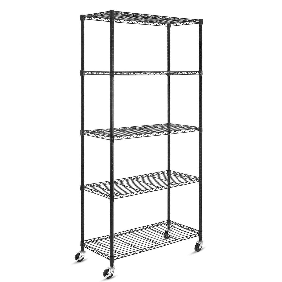 5-Shelf Adjustable Heavy Duty Metal Shelving Unit with Wheels, Black D887