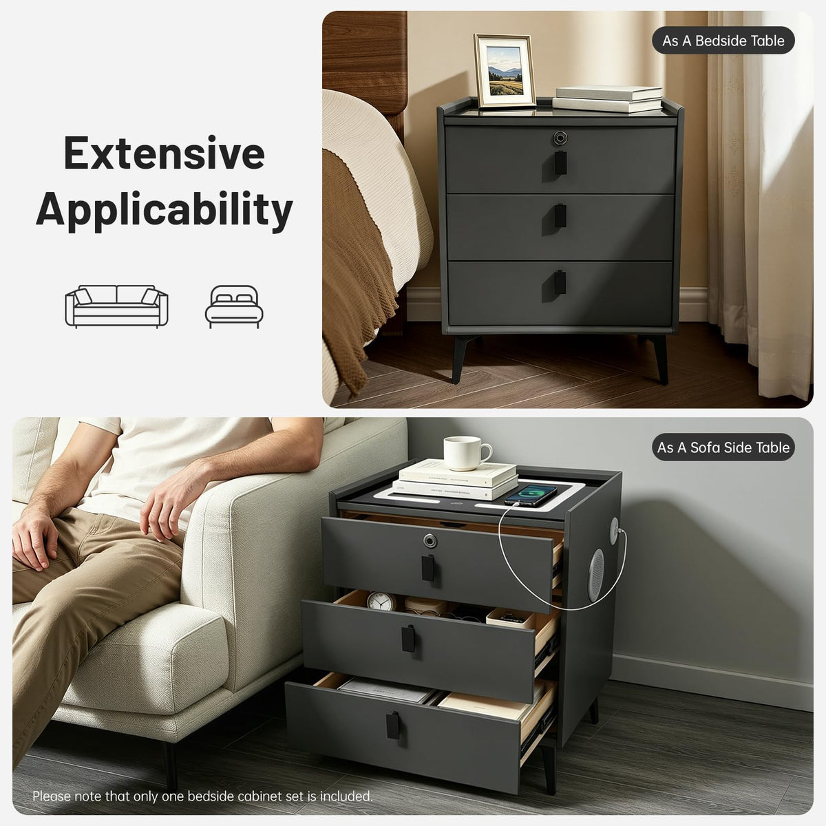 Solid Wood Nightstand with Charging Station L98066