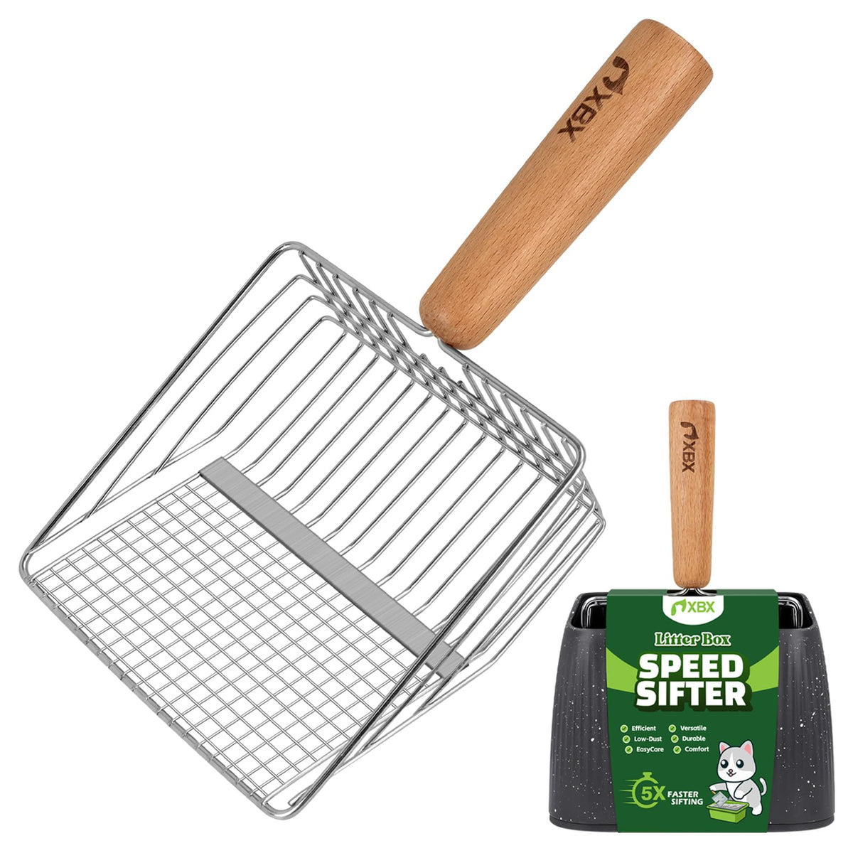 Heavy Duty Stainless Steel Cat Litter Scoop with Holder L4376