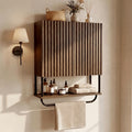 Farmhouse Fluted Wood Wall Mounted Bathroom Cabinet with Adjustable Shelf I174