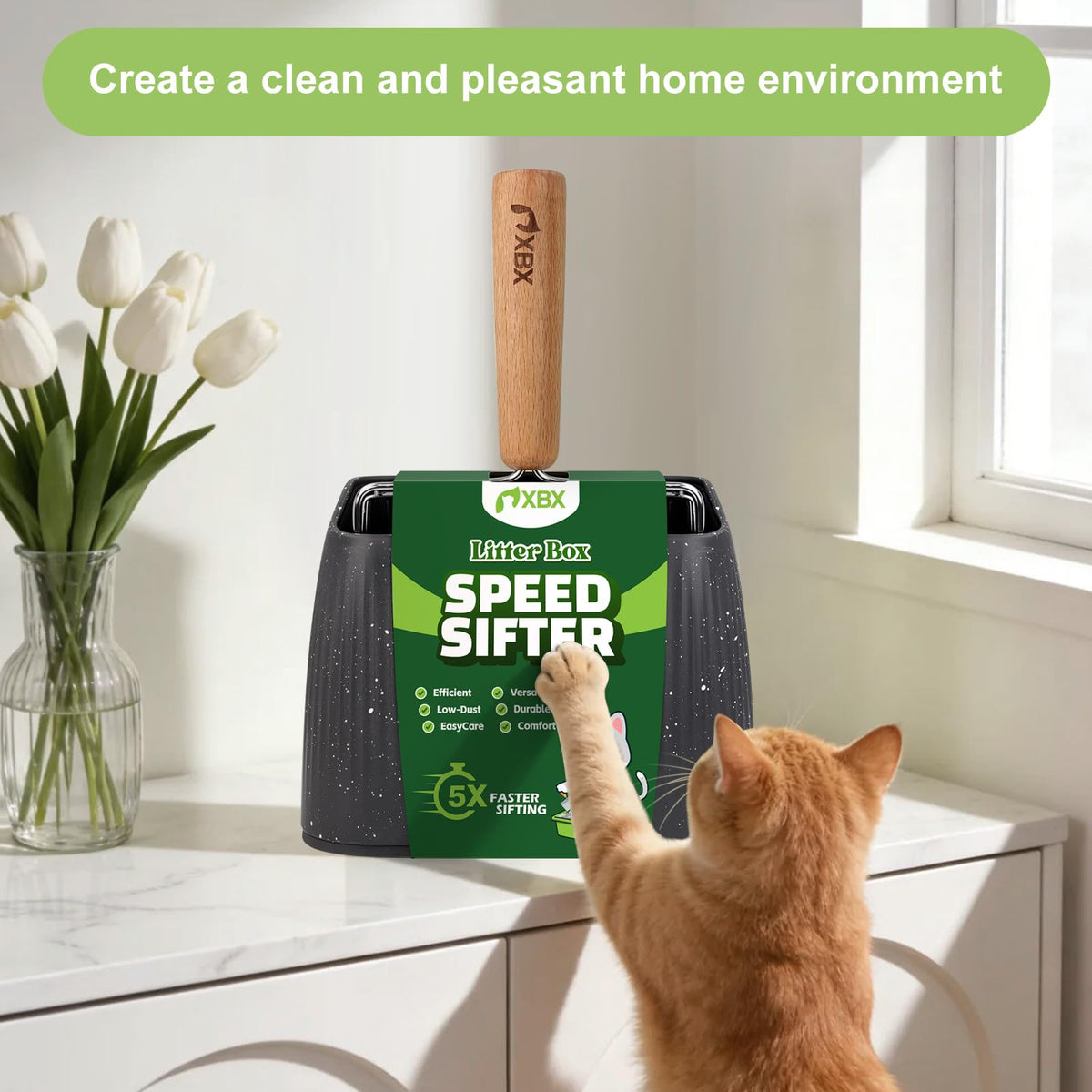 Heavy Duty Stainless Steel Cat Litter Scoop with Holder L4376