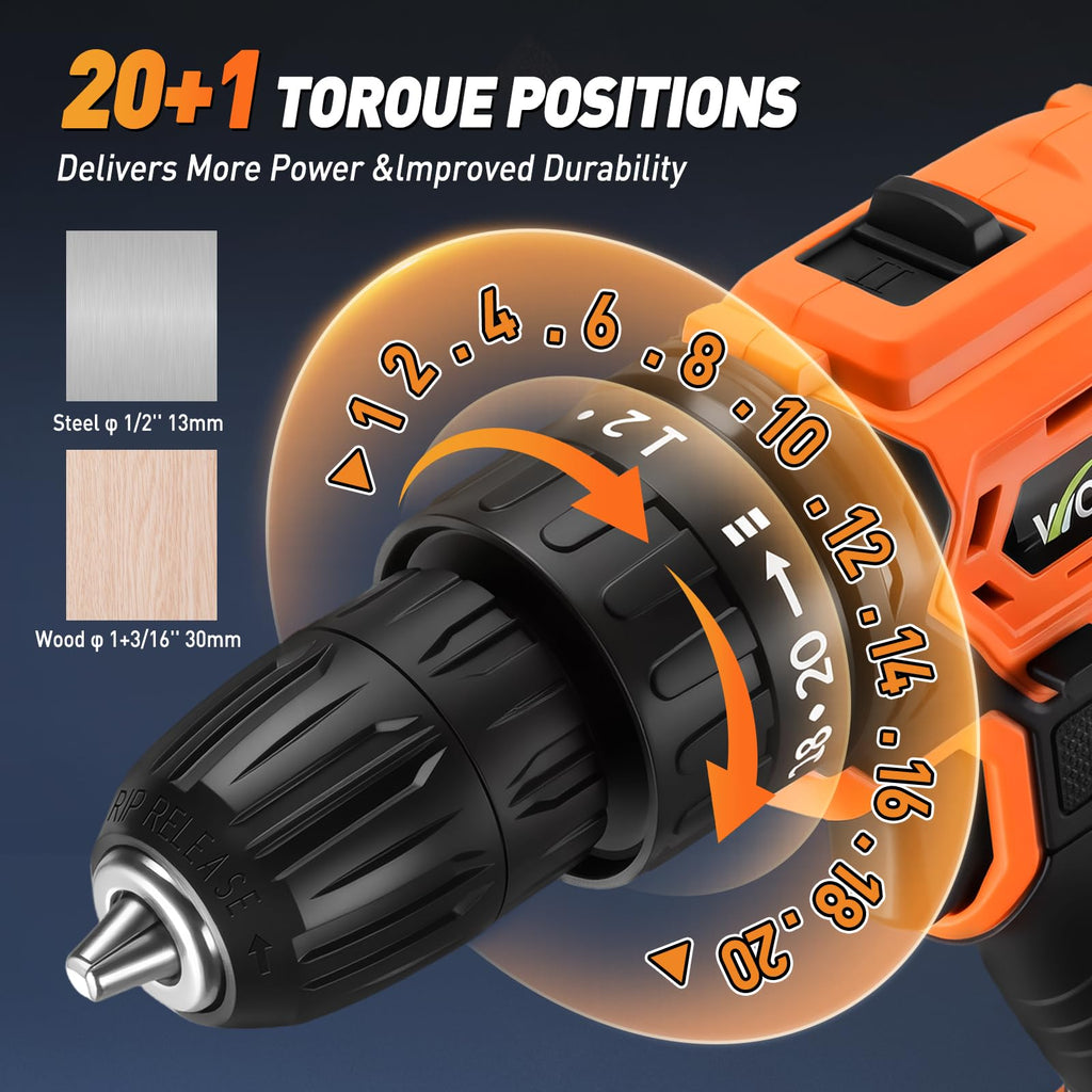 Cordless Drill, 20+1 Torque, 2 Speed, 3/8" Electric Screwdriver with 28pcs Drill Bits Set V572779