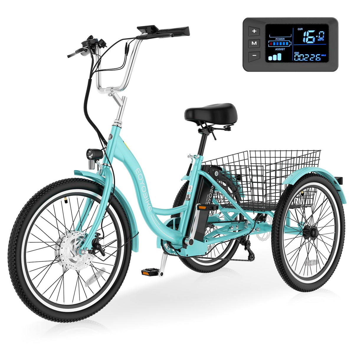 24/26 Inch 350W Electric Tricycle with Removable 36V Battery and Rear Basket Y3359