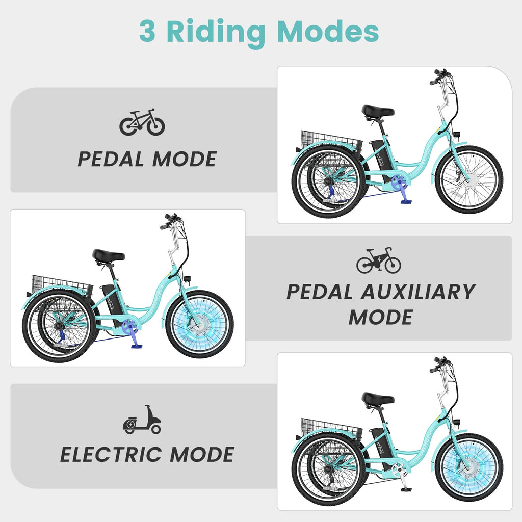 24/26 Inch 350W Electric Tricycle with Removable 36V Battery and Rear Basket Y3359