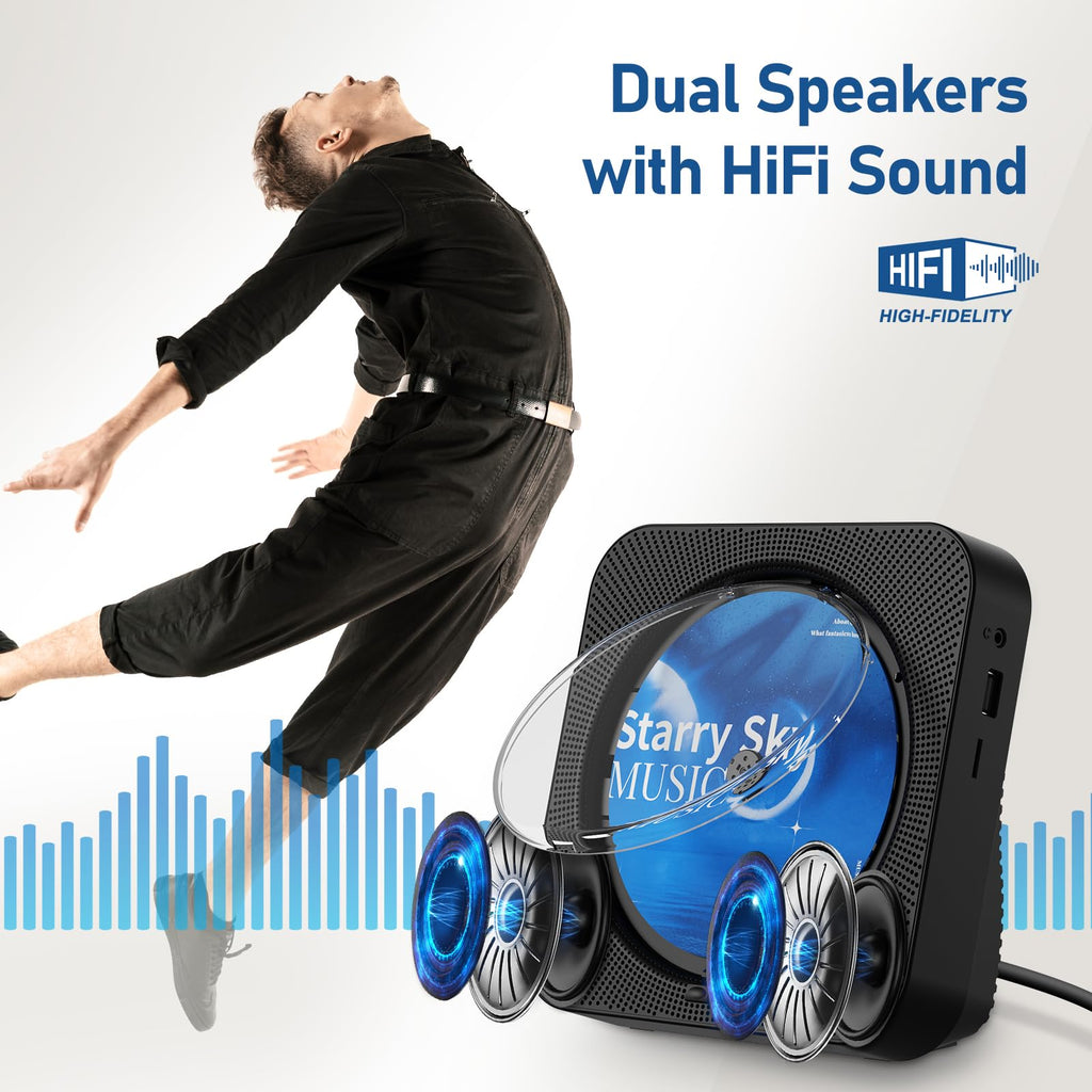 Portable Bluetooth CD Player with Speakers, Remote Control, LED Display, FM Radio, USB/AUX (Black) L38212