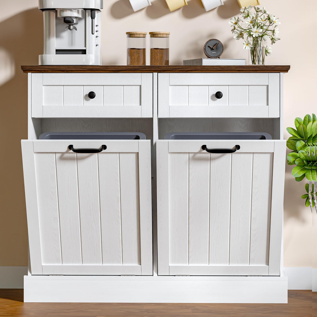 20 Gallons Tilt Out Trash Cabinet with Drawer, White G617947
