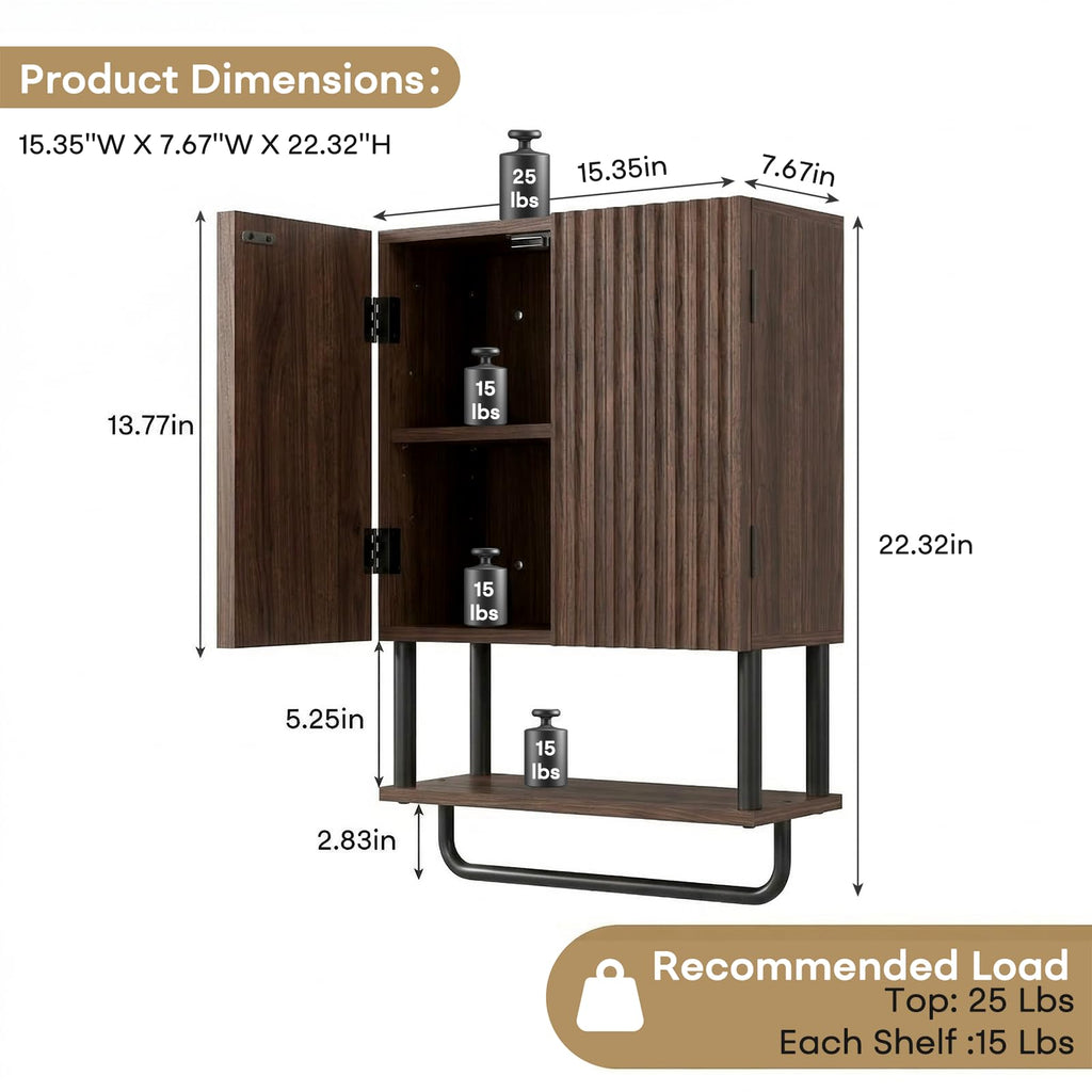 Farmhouse Fluted Wood Wall Mounted Bathroom Cabinet with Adjustable Shelf I174