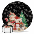 Black Retro Linen Ceramic Stone Coasters Set of 6 with Holder V726434