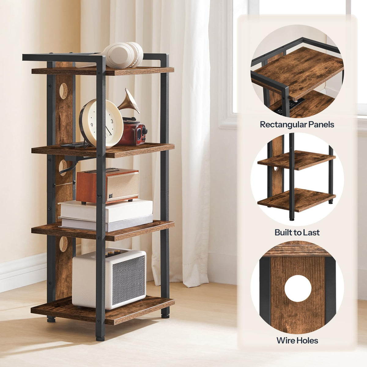 4-Tier Media Stand with Charging Station & LED Light P29777