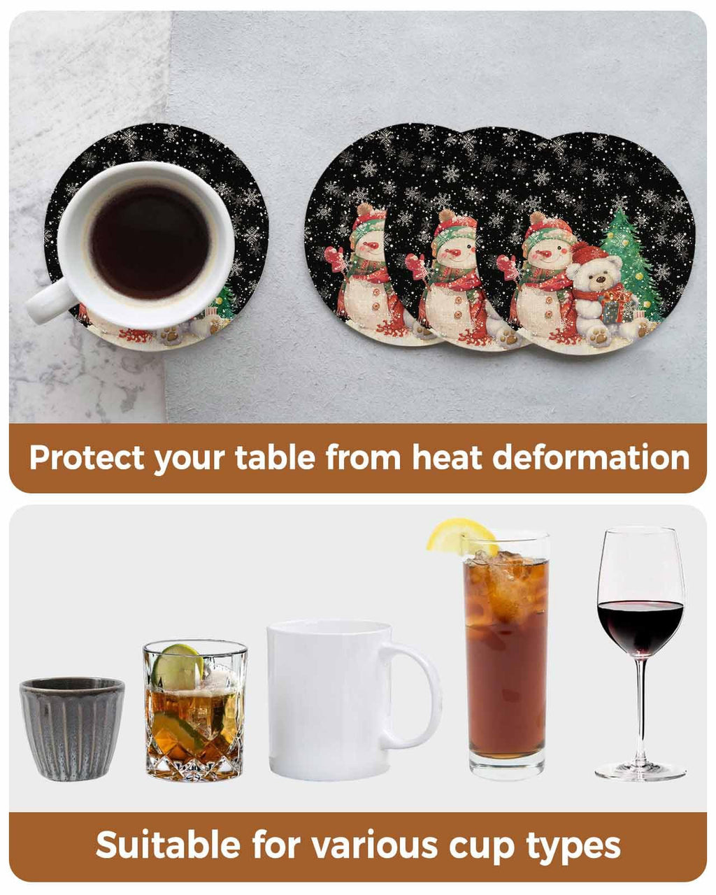 Black Retro Linen Ceramic Stone Coasters Set of 6 with Holder V726434