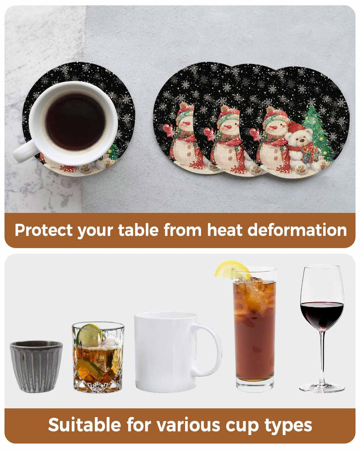 Black Retro Linen Ceramic Stone Coasters Set of 6 with Holder V726434