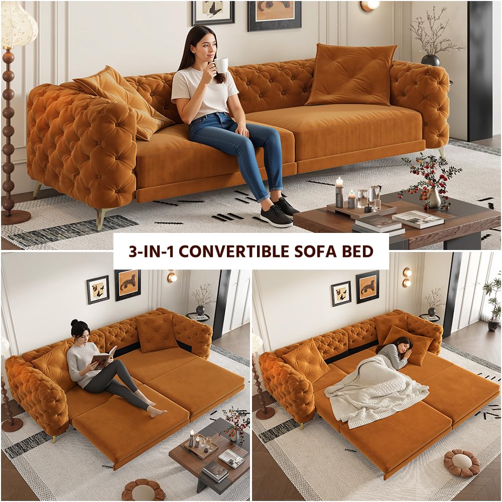 King Velvet Pull Out Sleeper Sofa with Ottoman E78438