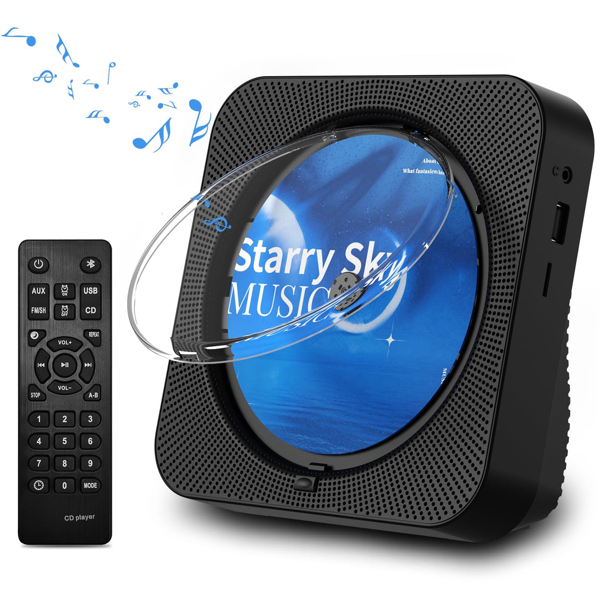 Portable Bluetooth CD Player with Speakers, Remote Control, LED Display, FM Radio, USB/AUX (Black) L38212
