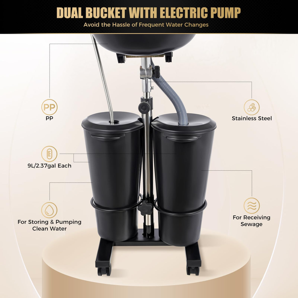 Portable Shampoo Basin Adjustable with Electric Pump P1322