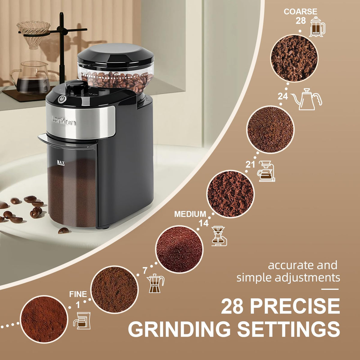 Electric Burr Coffee Grinder with 28 Adjustable Grind Settings D22705
