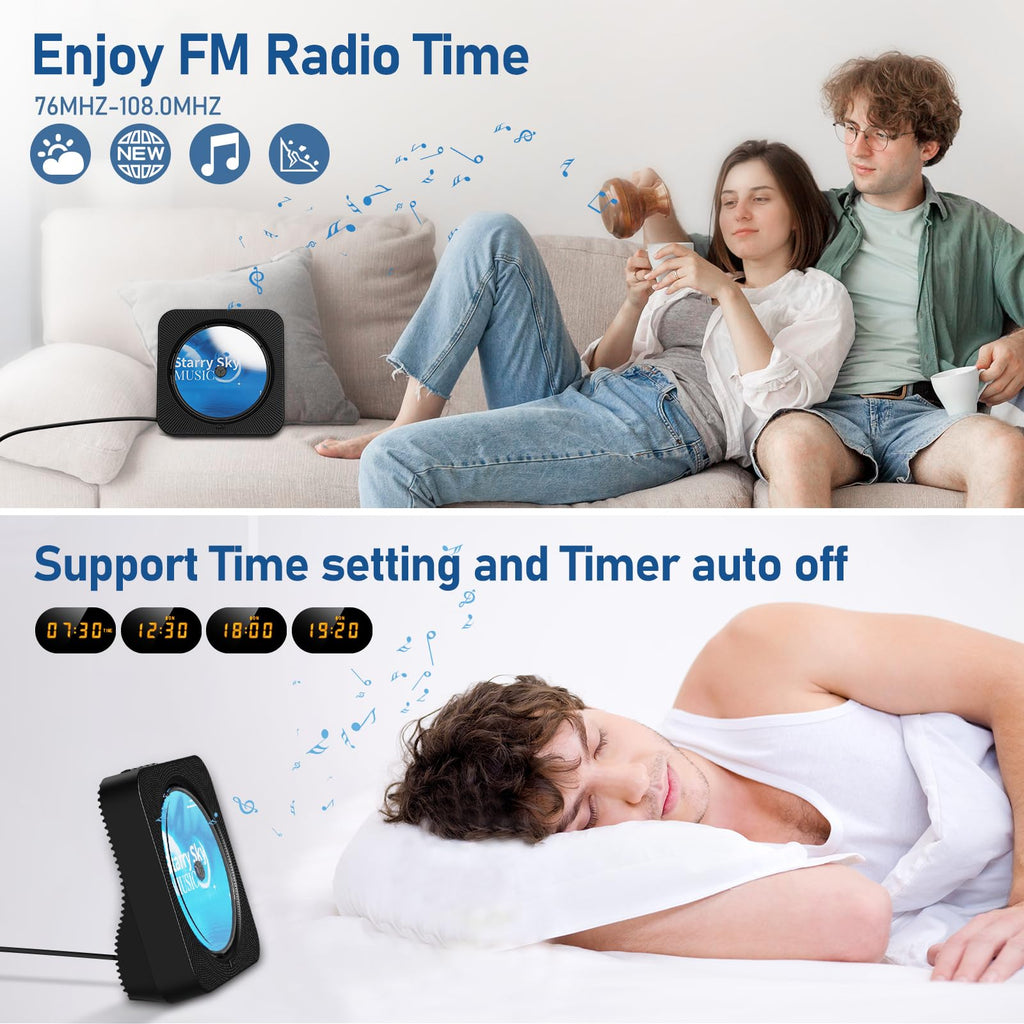 Portable Bluetooth CD Player with Speakers, Remote Control, LED Display, FM Radio, USB/AUX (Black) L38212