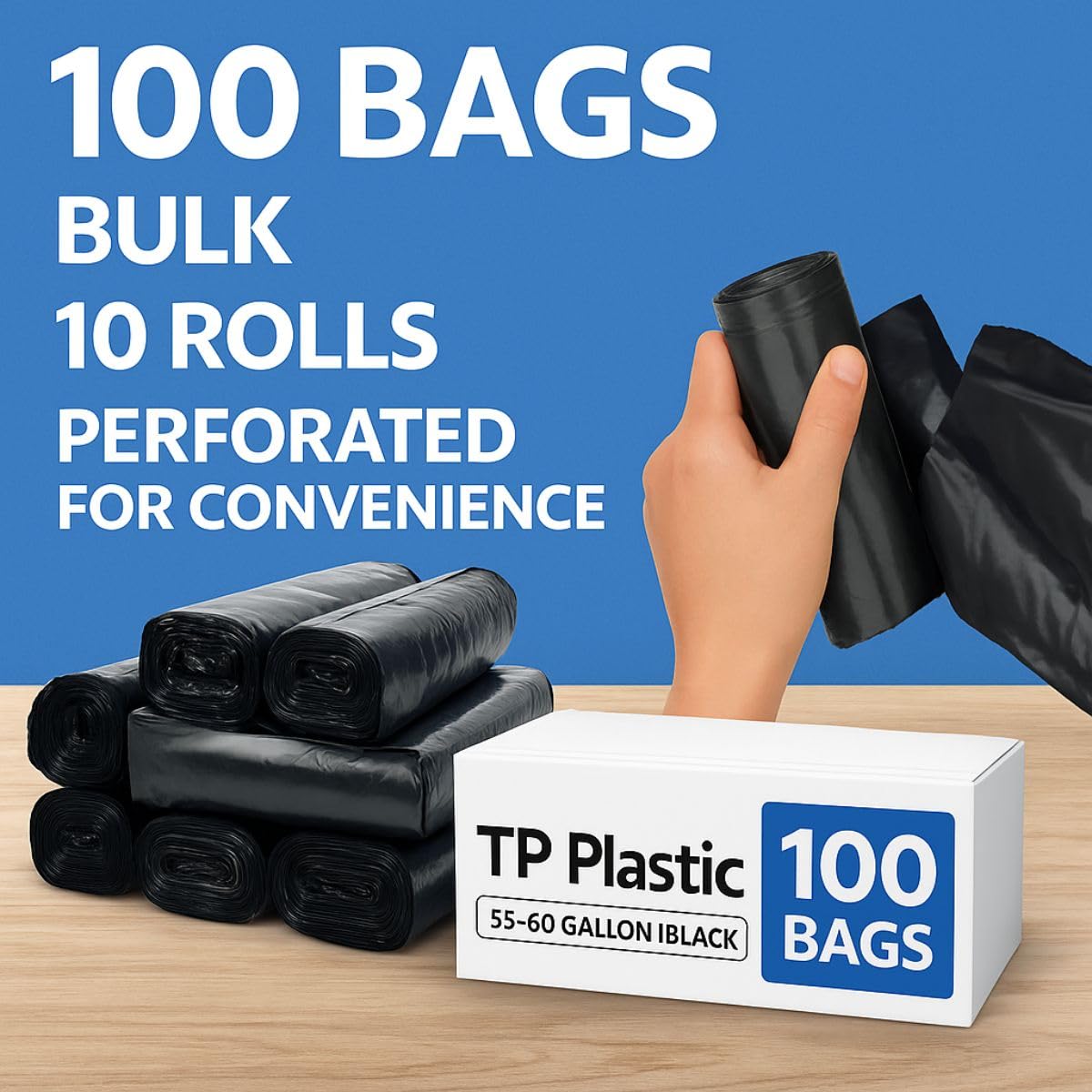 45 Gallon Black Heavy Duty Trash Bags K853