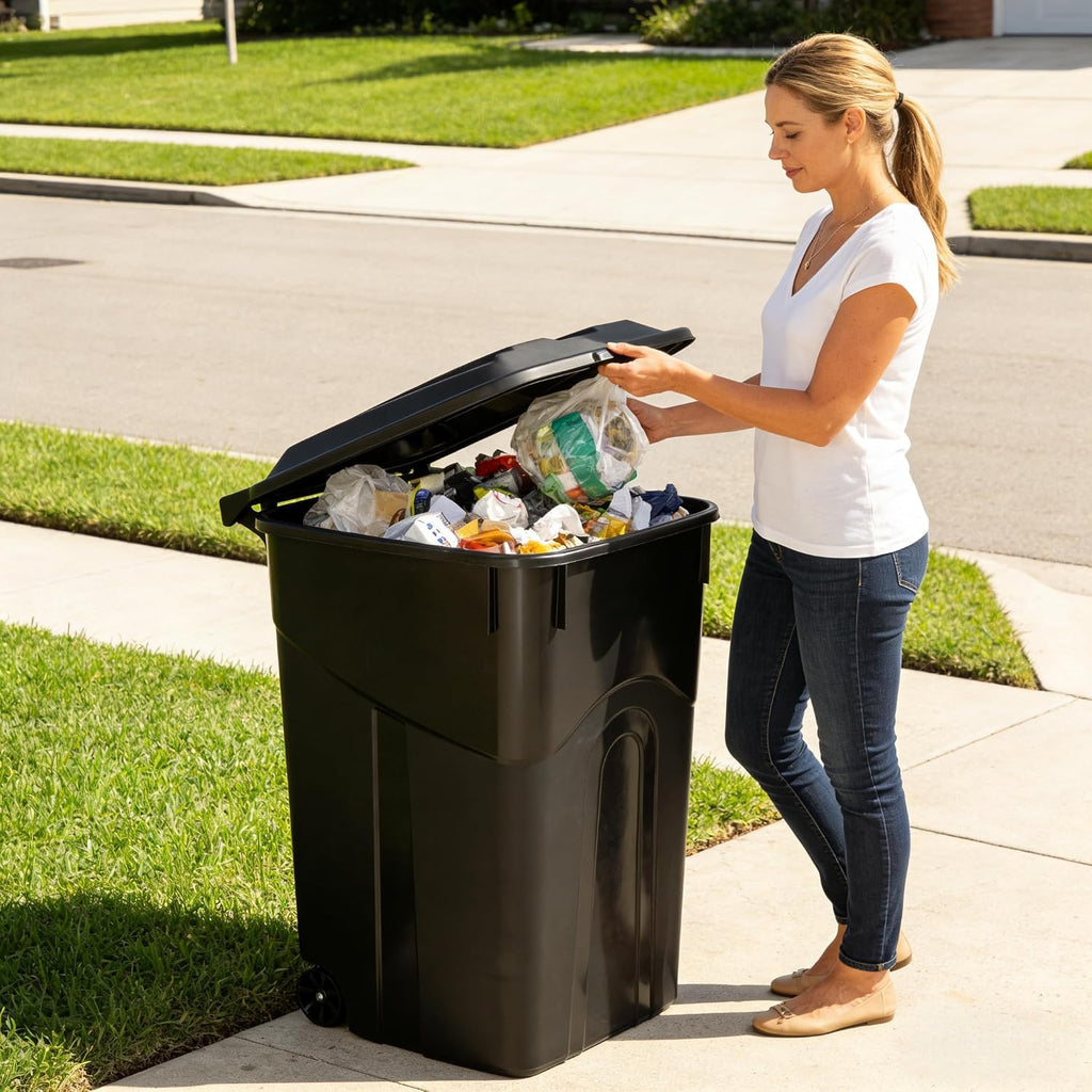 45 Gallon Outdoor Trash Can with Wheels and Lid J788