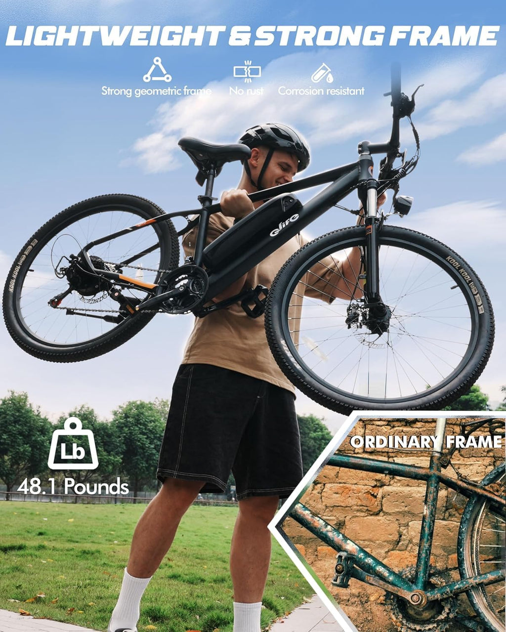 Electric Bike 21-Speed 1000W 48V 375Wh 26X2.1 Tire E-MTB L238633