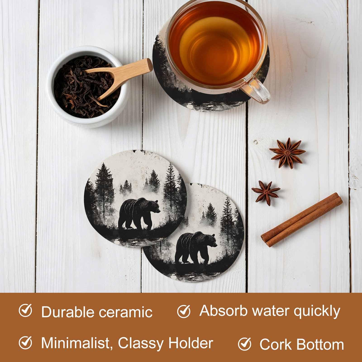 Black Absorbent Round Ceramic Coasters Set of 6 U308