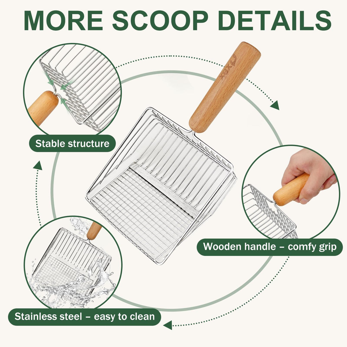 Heavy Duty Stainless Steel Cat Litter Scoop with Holder L4376
