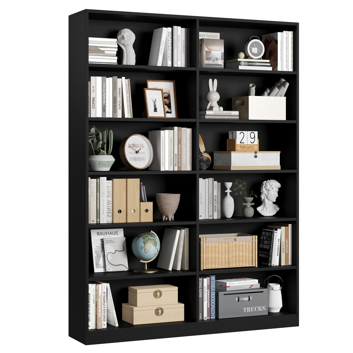 Black 6-Tier Double Wide Bookshelf U896