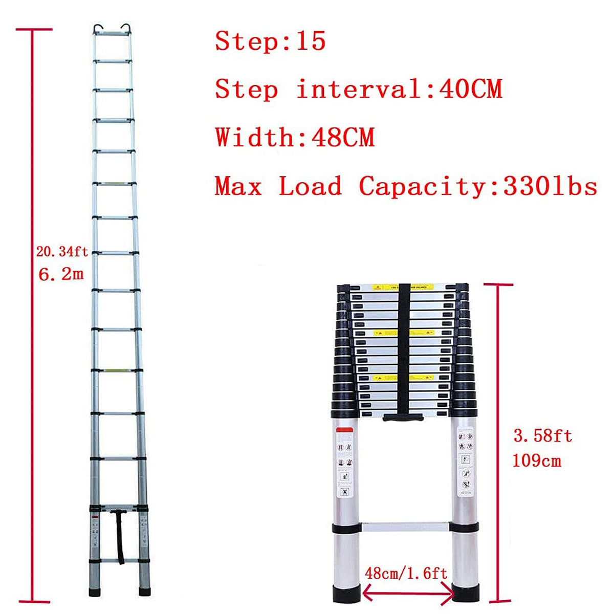 20FT Aluminum Telescoping Ladder 330 lbs Capacity F3465