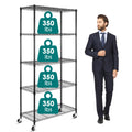 5-Shelf Adjustable Heavy Duty Metal Shelving Unit with Wheels, Black D887