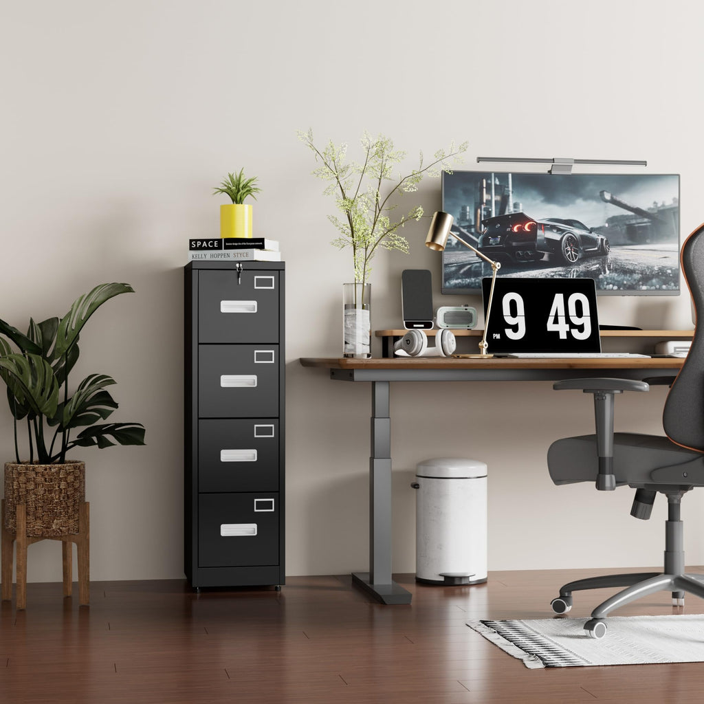 Black 4-Drawer Metal File Cabinet with Lock G116