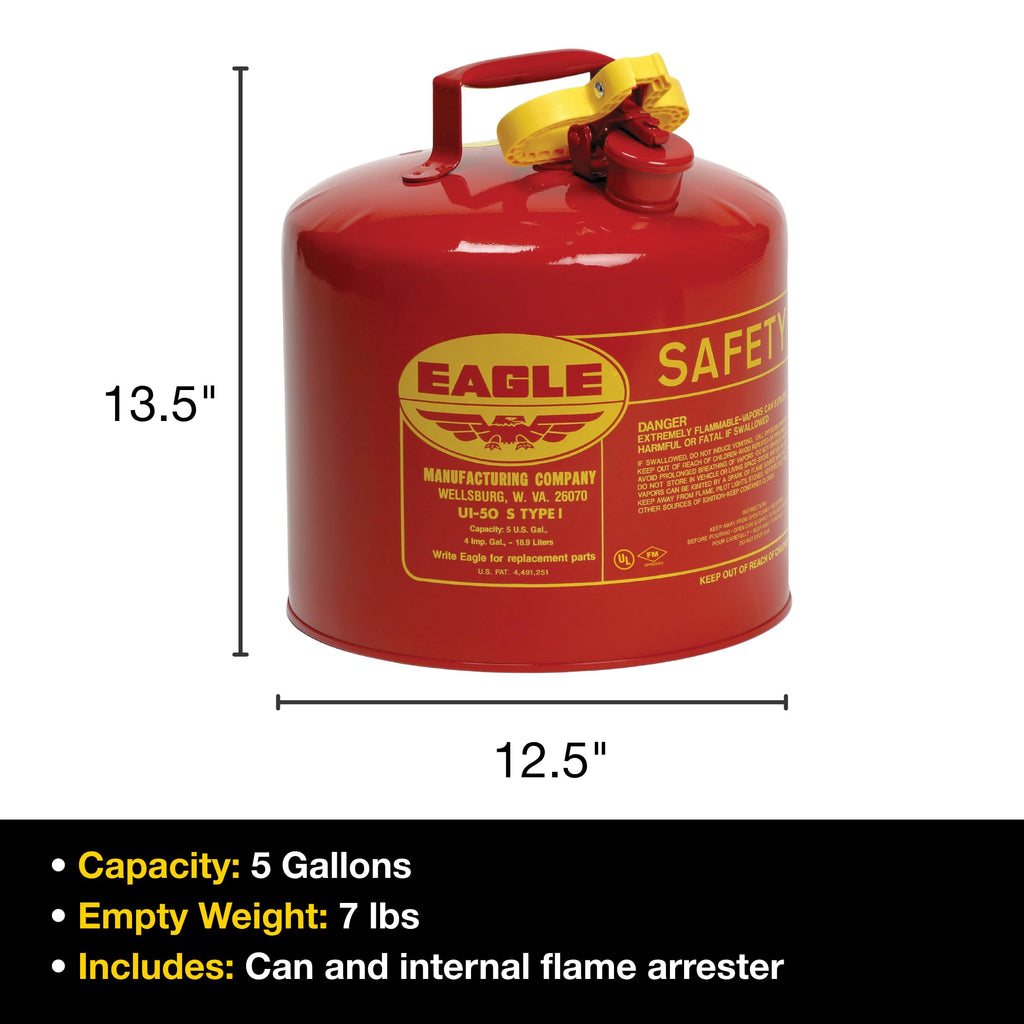 5 Gallon Type I Red Safety Gas Can A527