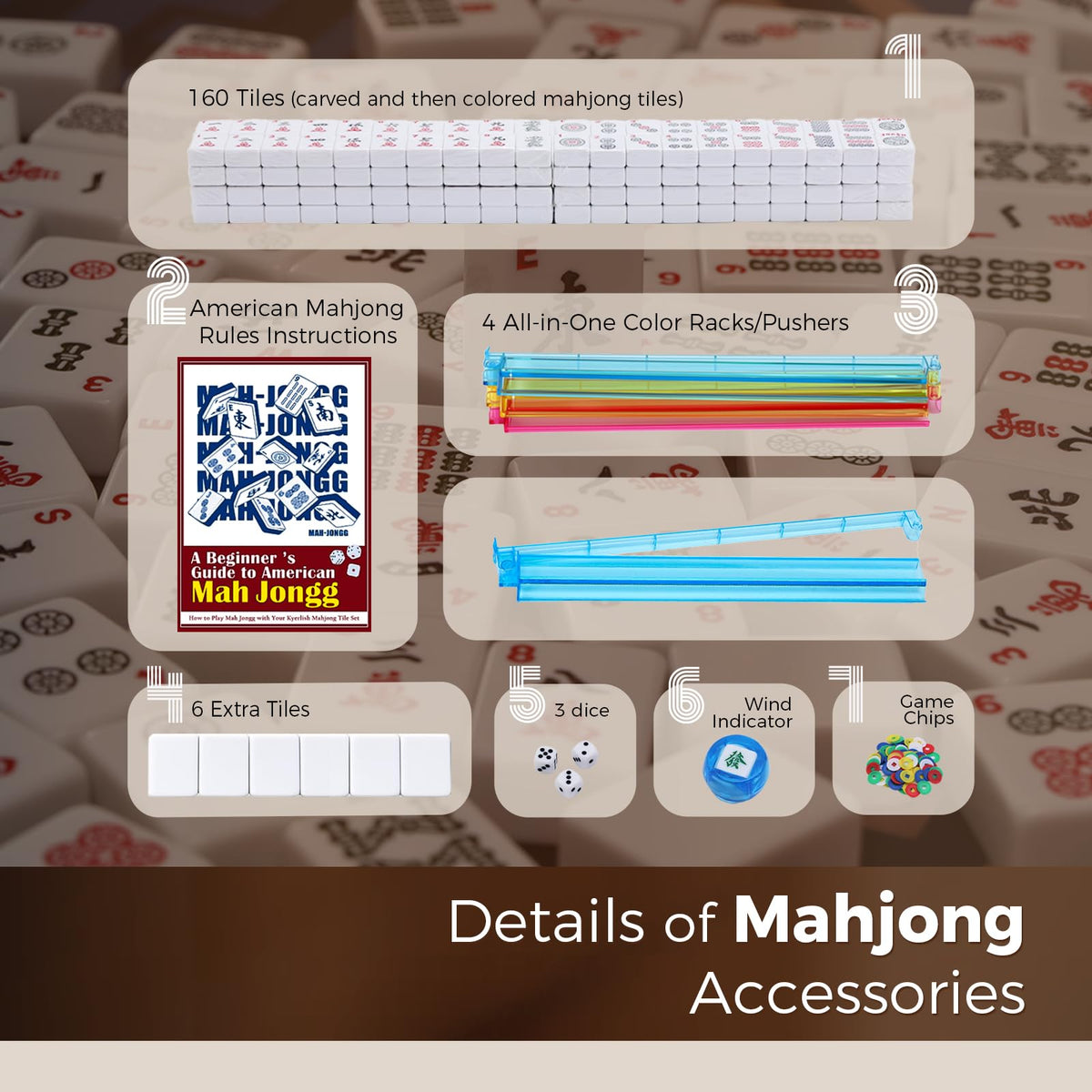 American Mahjong Set with 166 White Tiles and Racks Y275886