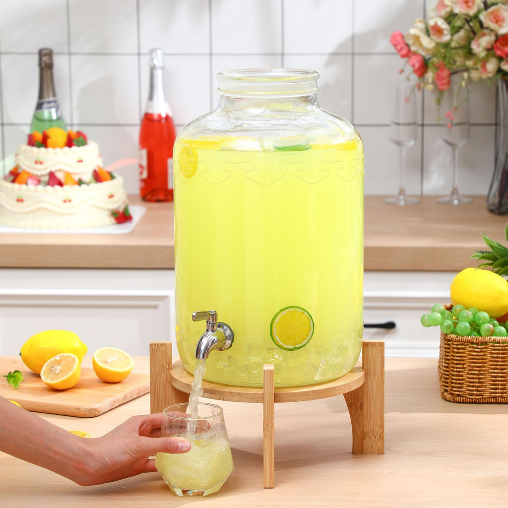 3 Gallon Glass Beverage Dispenser with Stand W8370